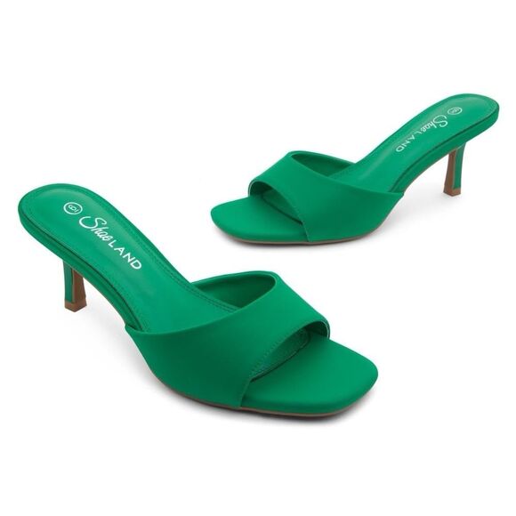Shoe Land Low Heels Stiletto Heeled Slides, Open Toe One Band Slip-On Heeled - Picture 3 of 9